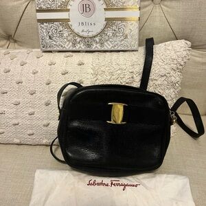 Salvatore Ferragamo Black Crossbody Bag with Gold Accent - Comes with Dusty